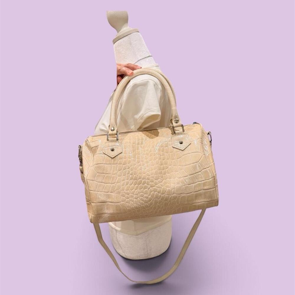 Cream croc embossed leather handbag